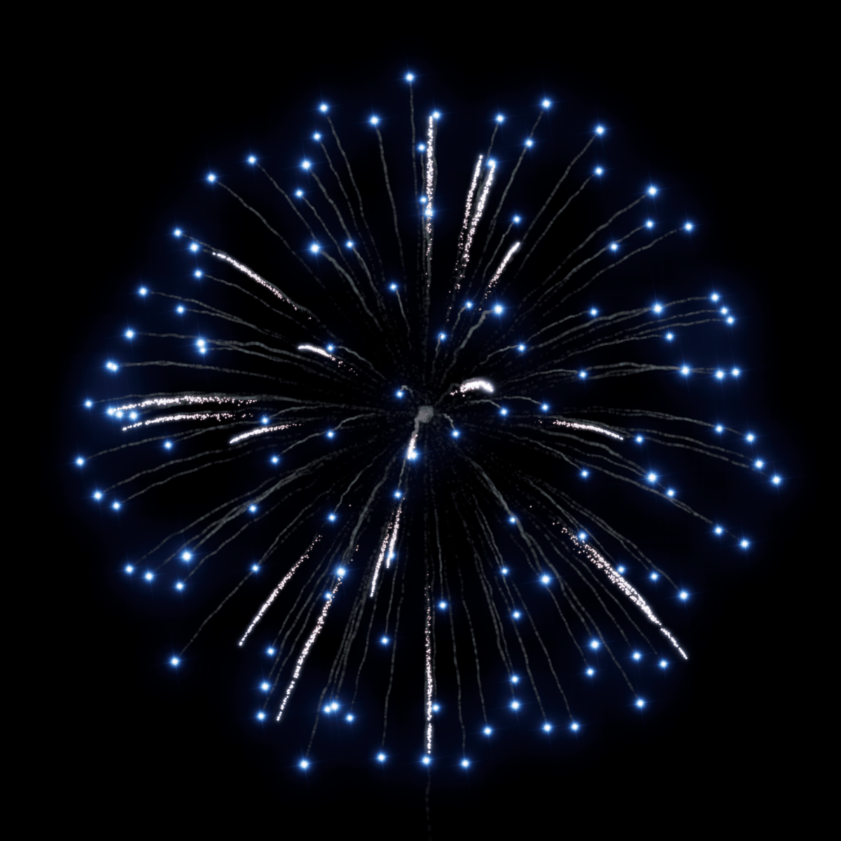 FC 4" Blue Peony w/ Silver Palm w/ Silver Tail - Pyrokratia Oy