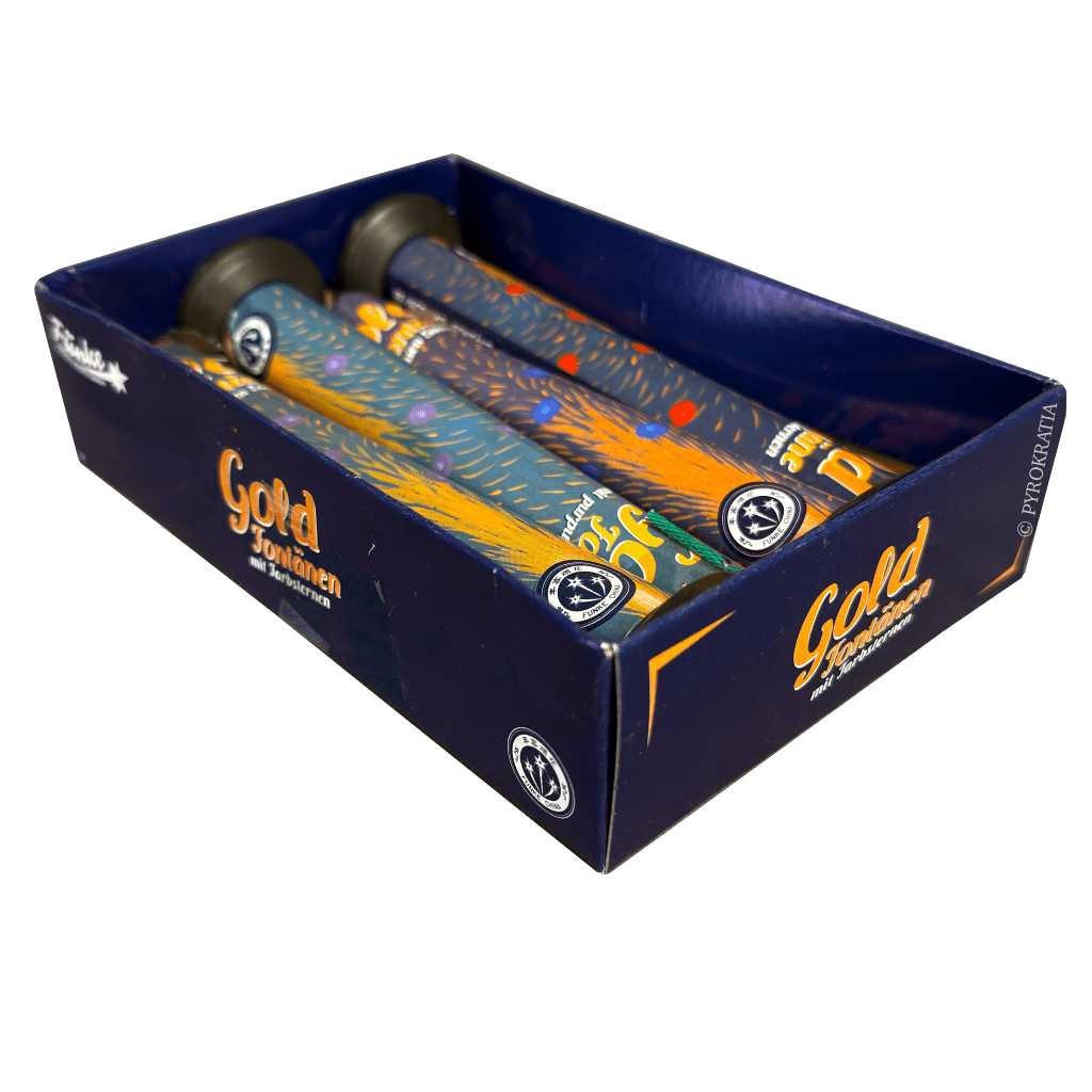 Goldfontänen mit Farbsternen - Pyrokratia Oy