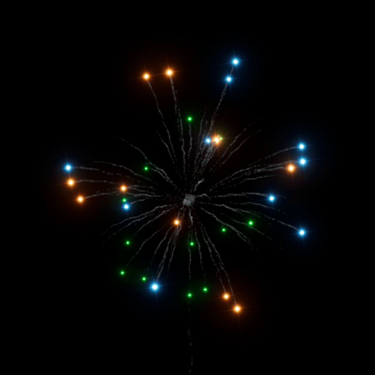 Z 3" Dahlia sea Blue and Orange w/Green strobe pistil - Pyrokratia Oy