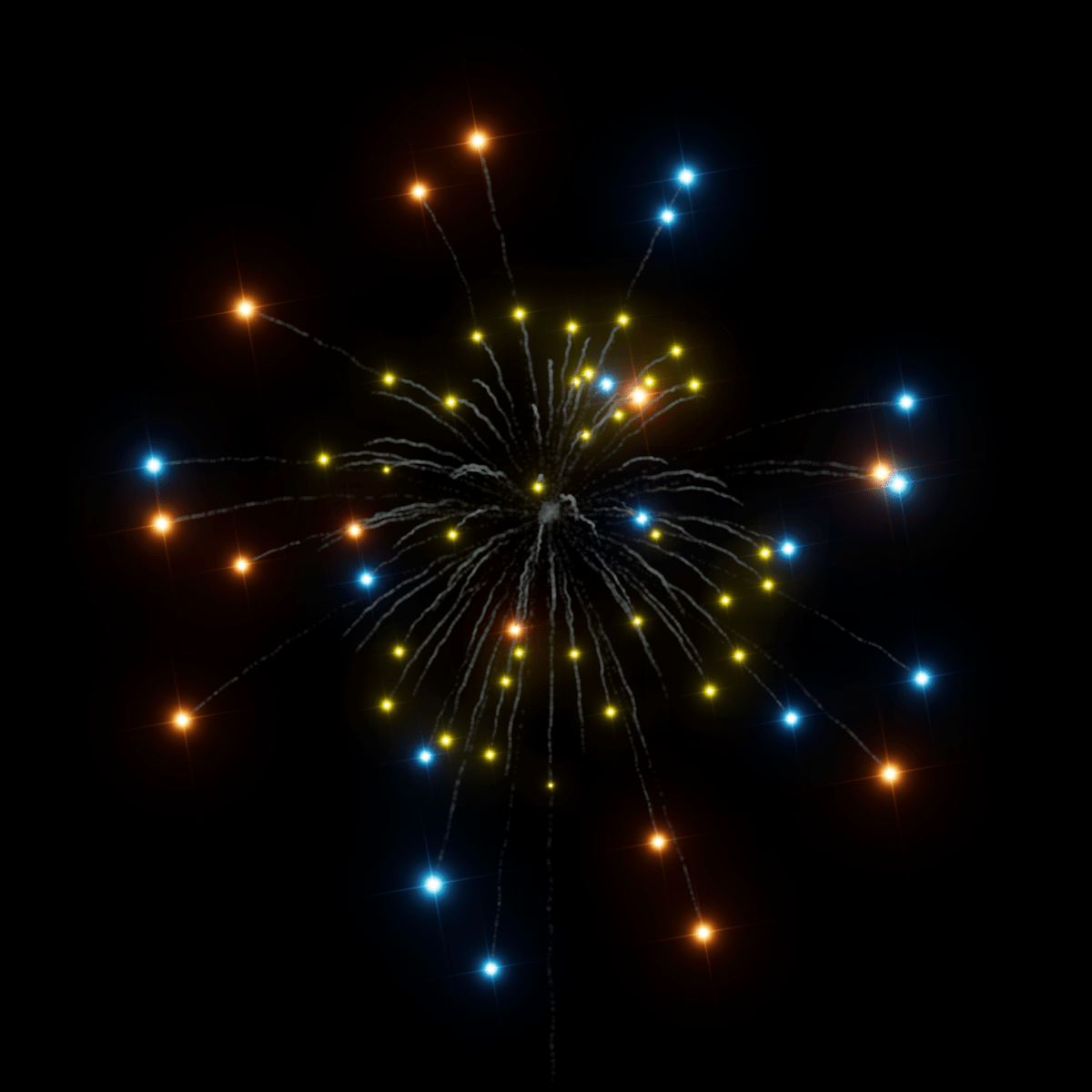 Z 4" Dahlia Seablue & Orange w/gold Strobe pistil - Pyrokratia Oy